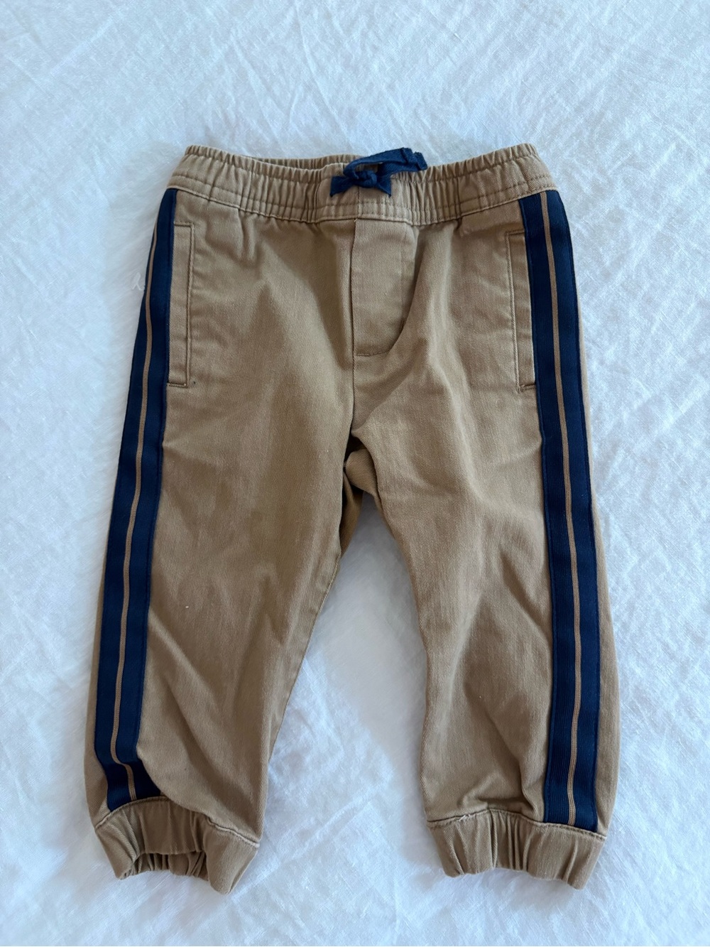Janie and Jack Khaki Joggers with Navy Side Stripes